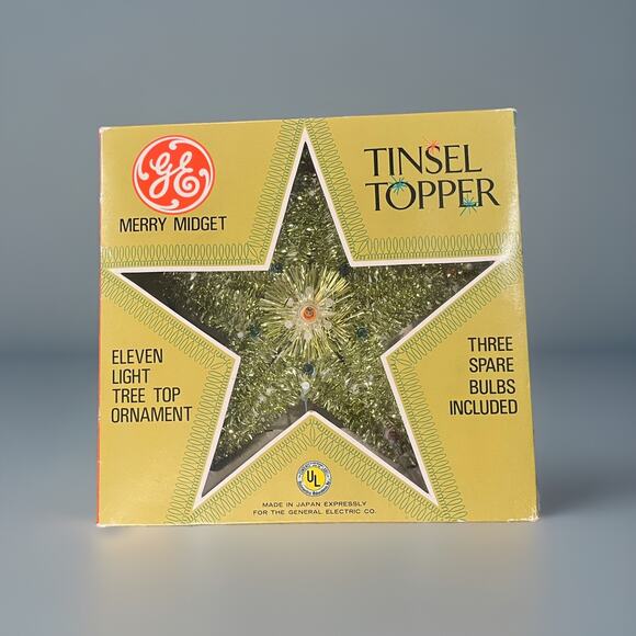 NEW! VTG GE Tinsel Topper Merry Midget Christmas Star Tree Gold Lights Decor - Picture 2 of 8